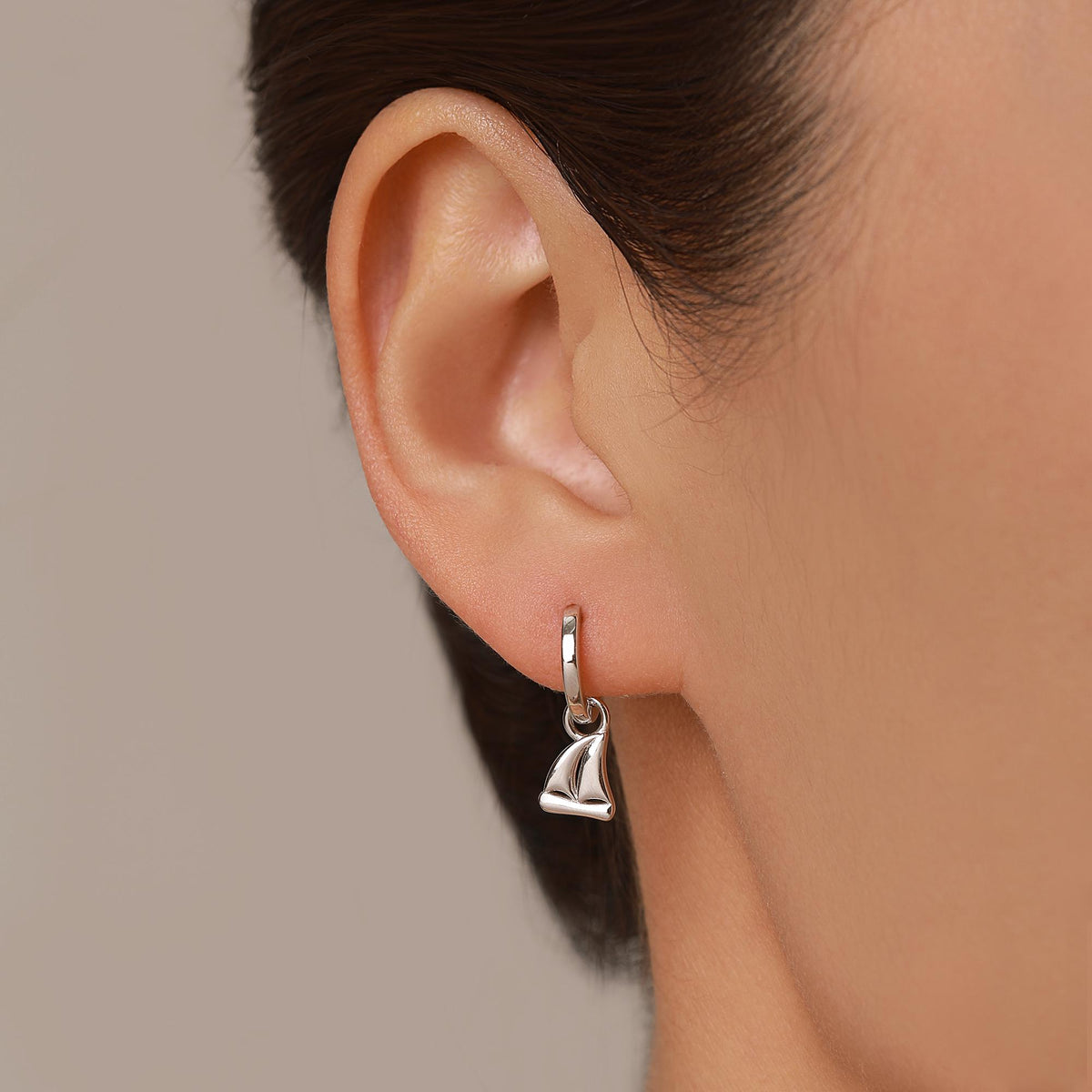 Detachable Sailing Boat Charm Huggie Hoop Earrings