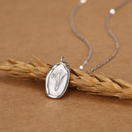Snowdrop Birth Flower Oval Pendant Necklace