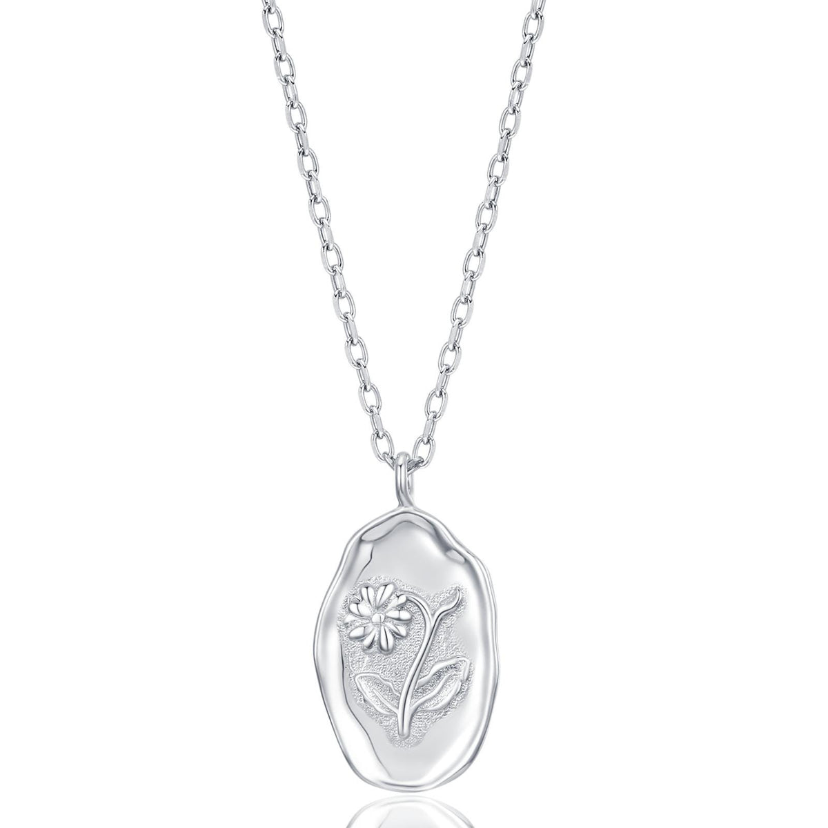 Violet Birth Flower Oval Pendant Necklace