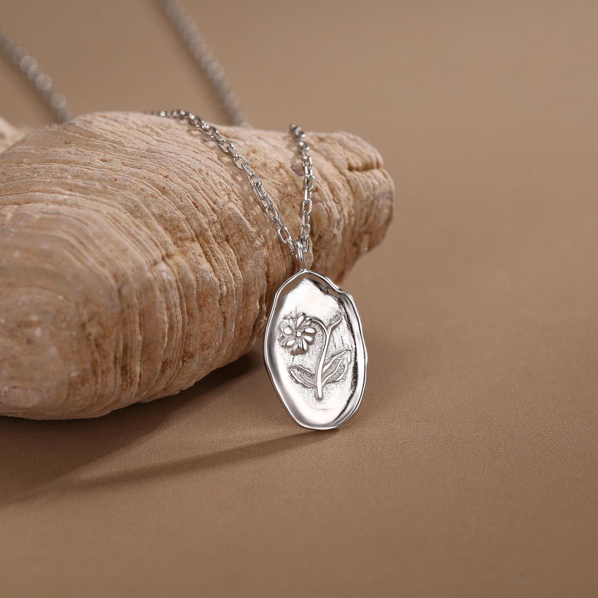Violet Birth Flower Oval Pendant Necklace