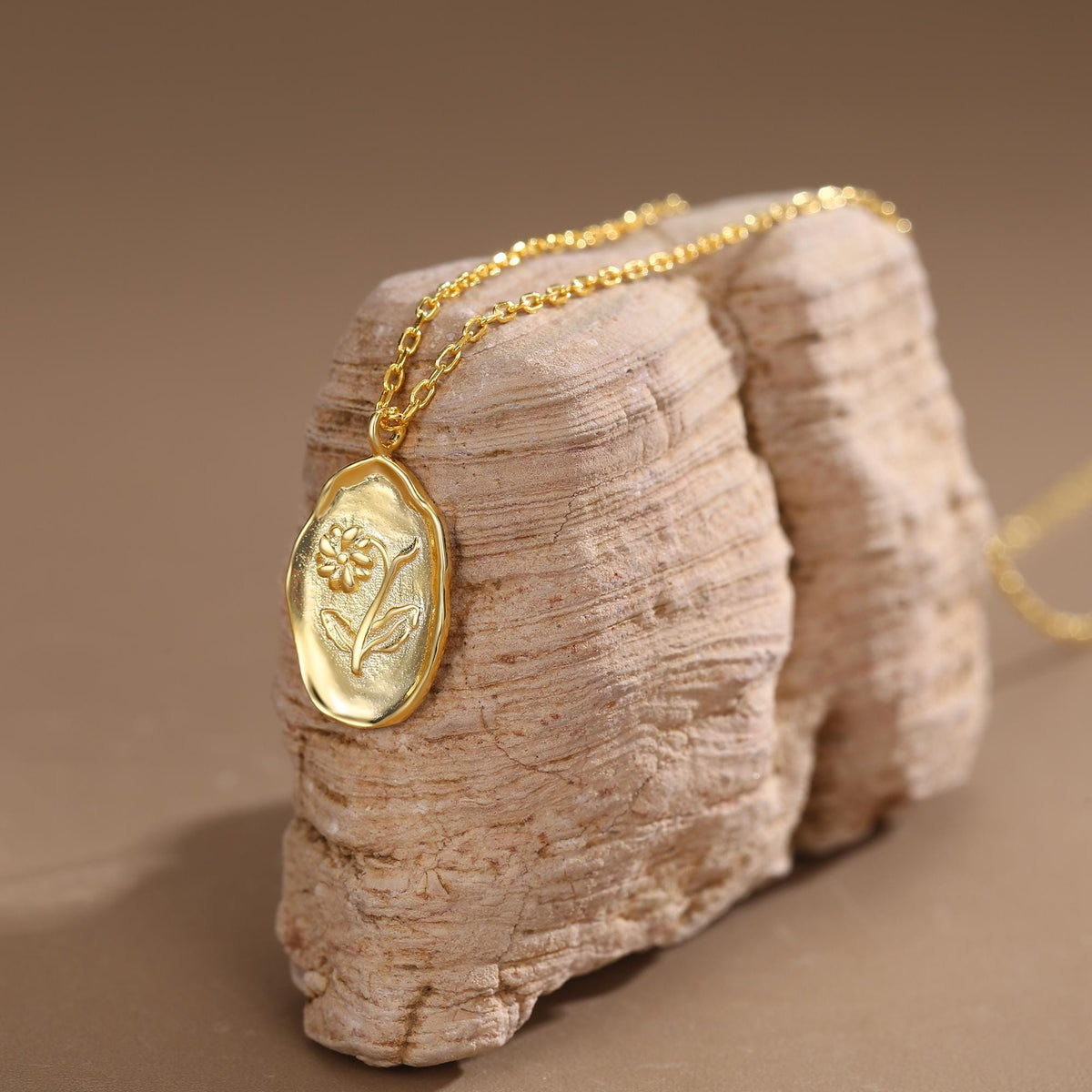 Violet Birth Flower Oval Pendant Necklace