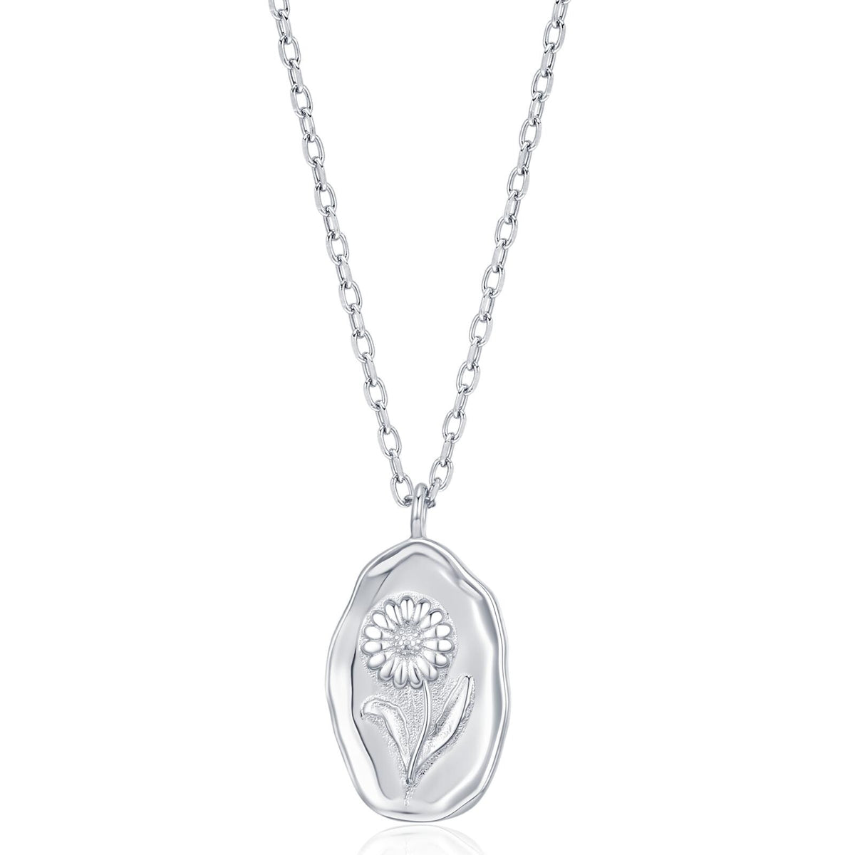 Daisy Birth Flower Oval Pendant Necklace
