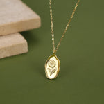 Daisy Birth Flower Oval Pendant Necklace