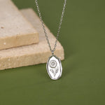 Daisy Birth Flower Oval Pendant Necklace