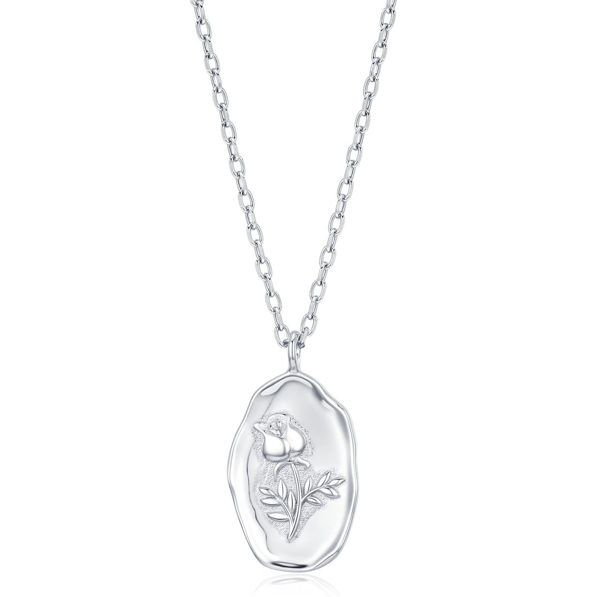Rose Birth Flower Oval Pendant Necklace
