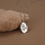 Rose Birth Flower Oval Pendant Necklace