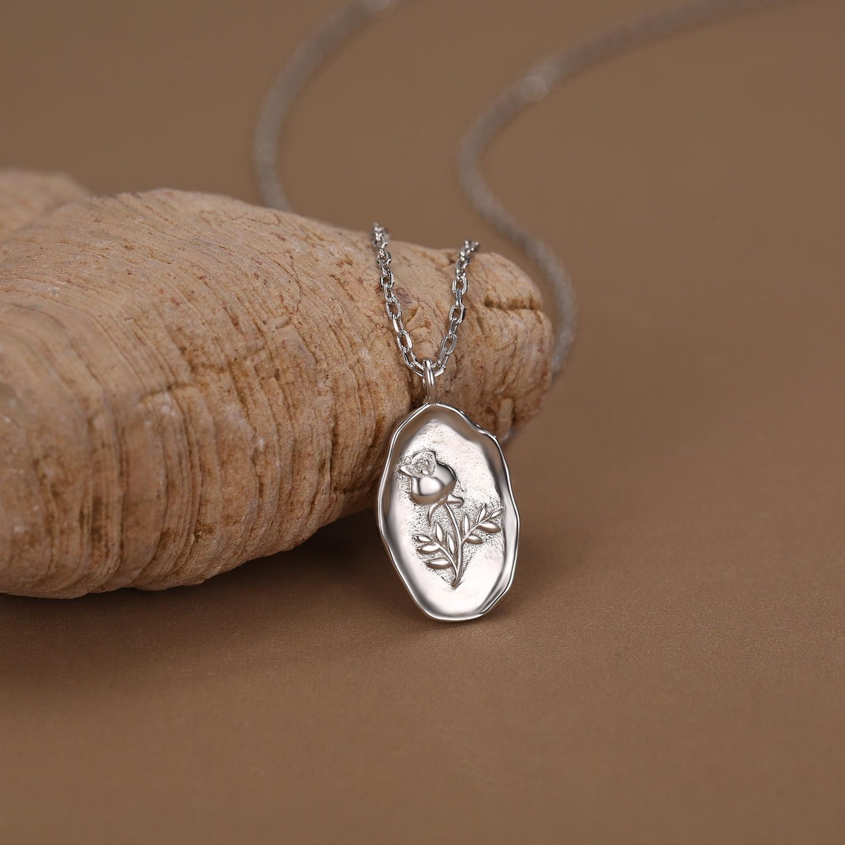 Rose Birth Flower Oval Pendant Necklace