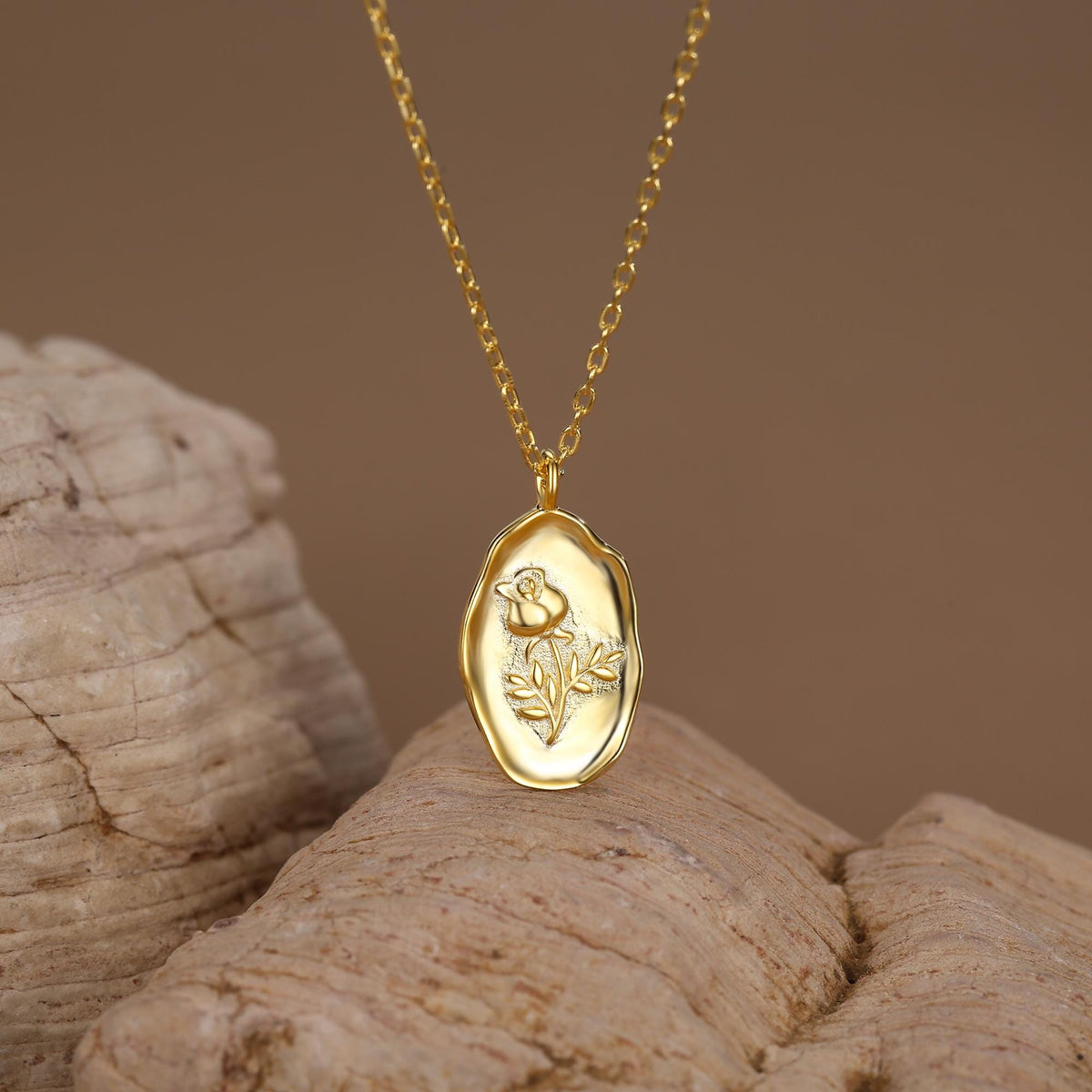 Rose Birth Flower Oval Pendant Necklace