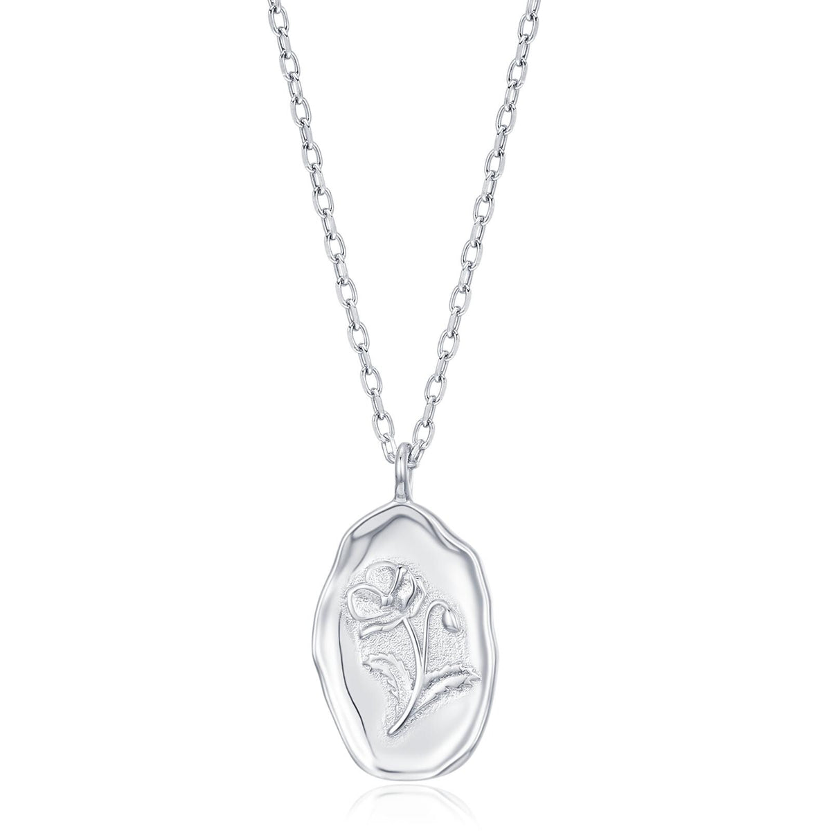 Poppy Flower Oval Pendant Necklace
