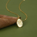 Chrysanthemum Birth Flower Oval Pendant Necklace