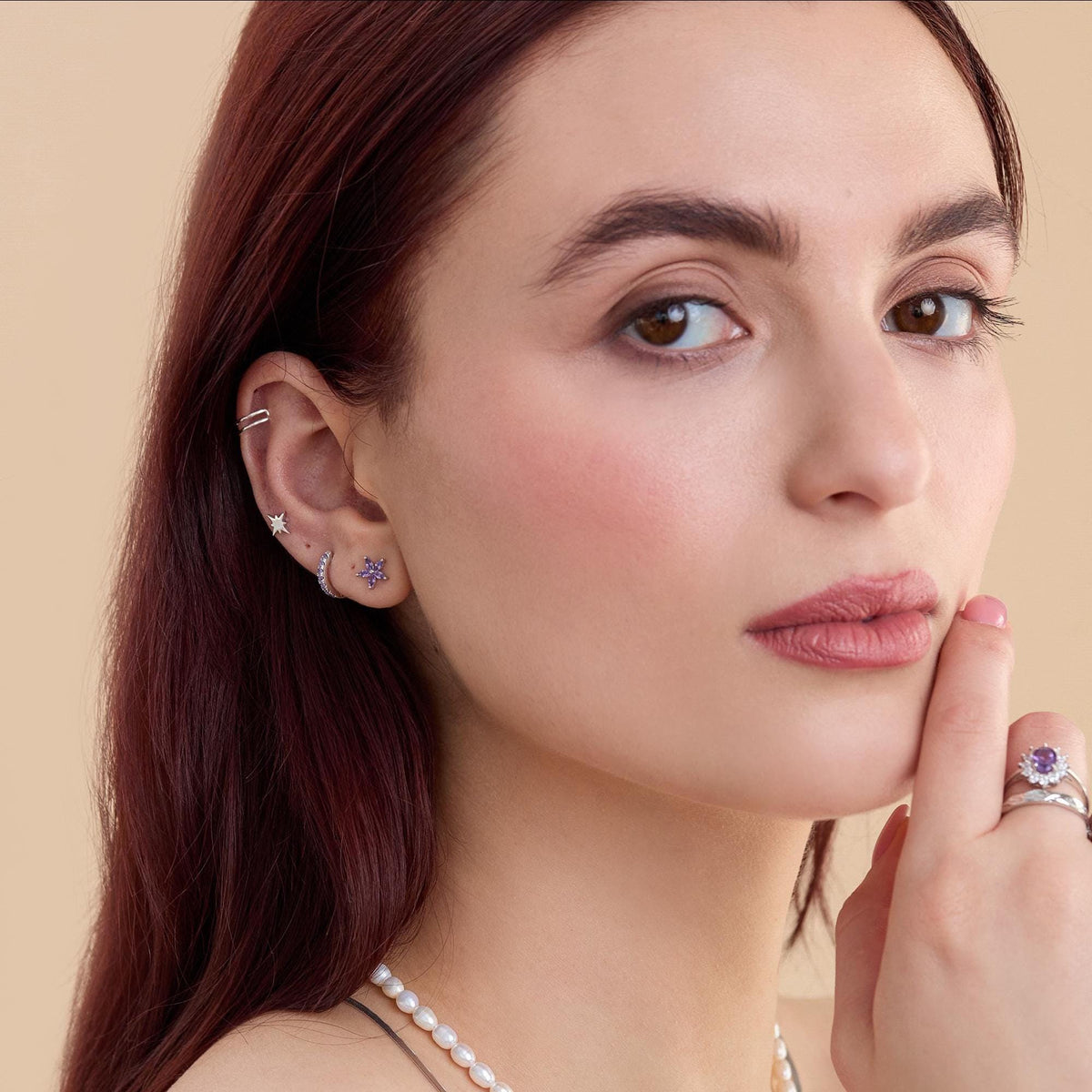 Purple Amethyst CZ Flower 16G Flat Back Stud Earrings
