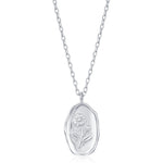 Aster Birth Flower Oval Pendant Necklace
