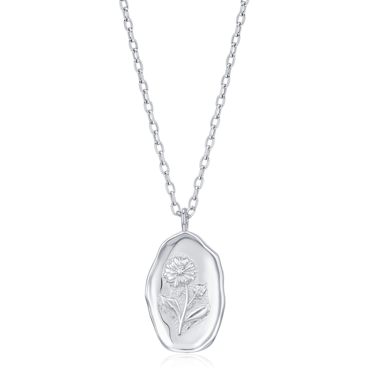 Aster Birth Flower Oval Pendant Necklace