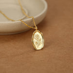 Aster Birth Flower Oval Pendant Necklace