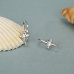Sterling Silver Manta Ray Fish Drop Hook Earrings with CZ, Stingray Dangle Hoop Earrings, Dainty Zircon Fish Dangle Earrings