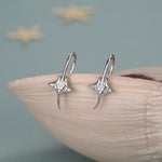 Sterling Silver Manta Ray Fish Drop Hook Earrings with CZ, Stingray Dangle Hoop Earrings, Dainty Zircon Fish Dangle Earrings