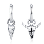 Mismatched Bull Skull and Bird Skull Hoop Earrings