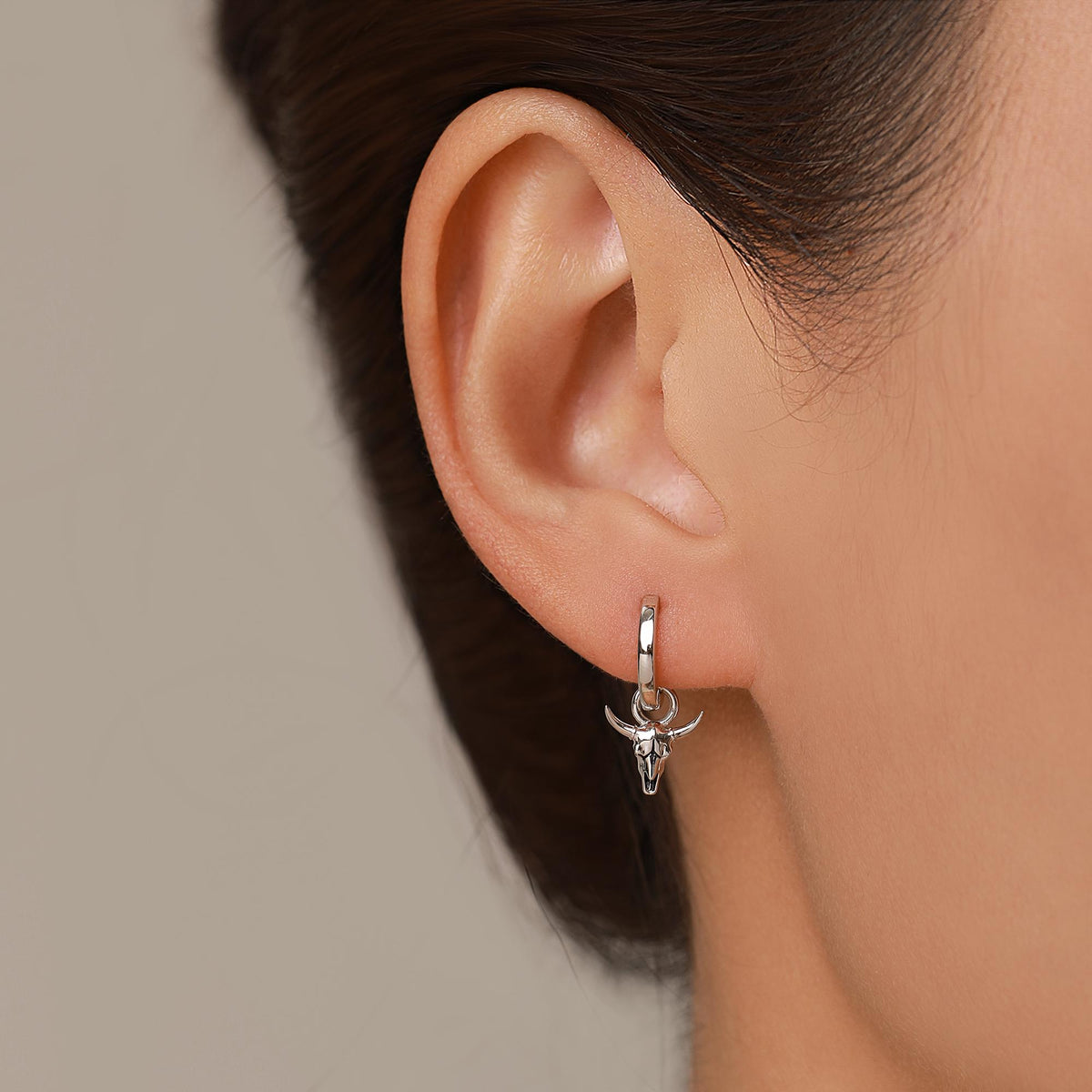 Mismatched Bull Skull and Bird Skull Hoop Earrings