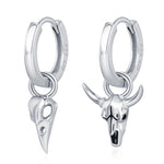 Mismatched Bull Skull and Bird Skull Hoop Earrings
