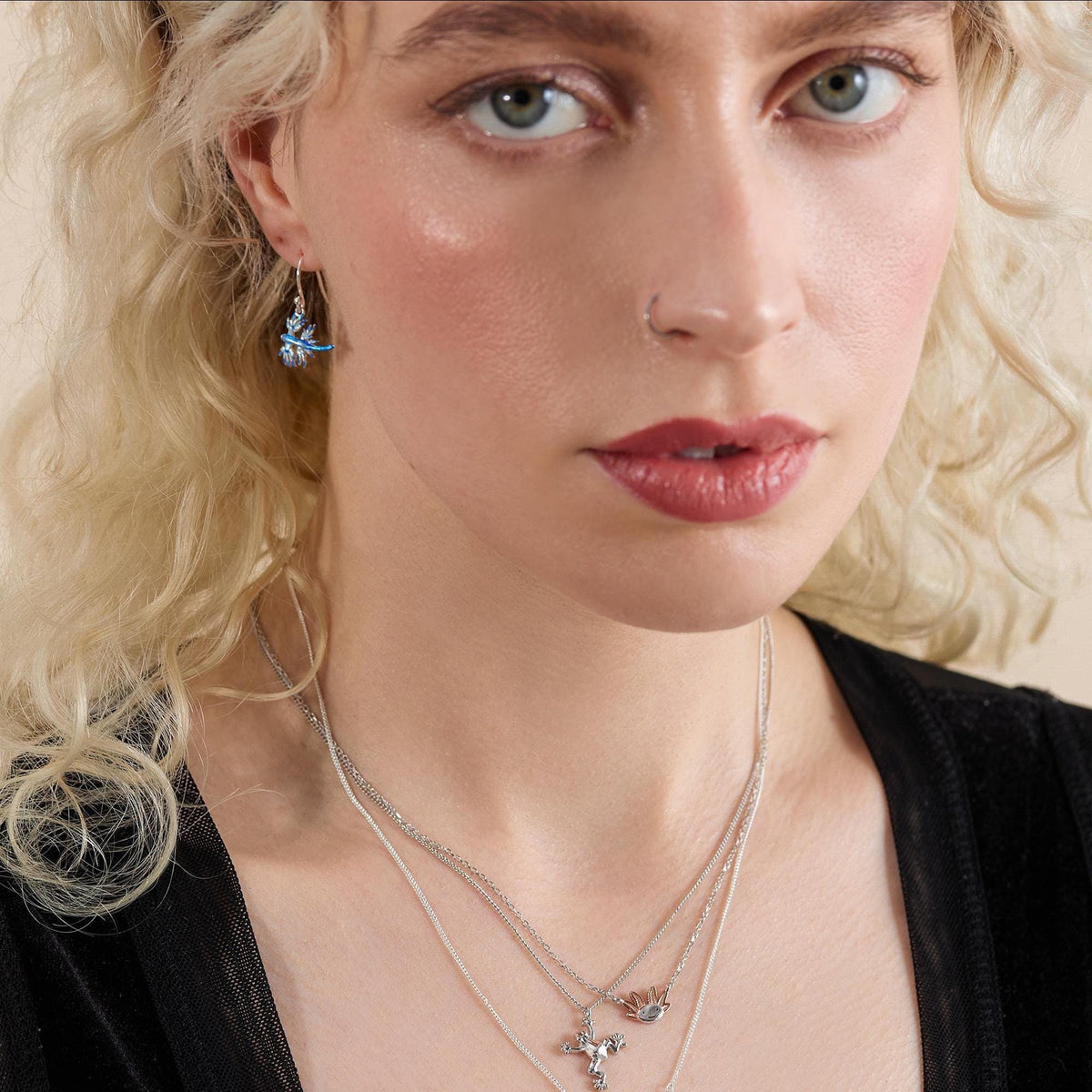 Enamel Blue Sea Dragon Hook Earrings