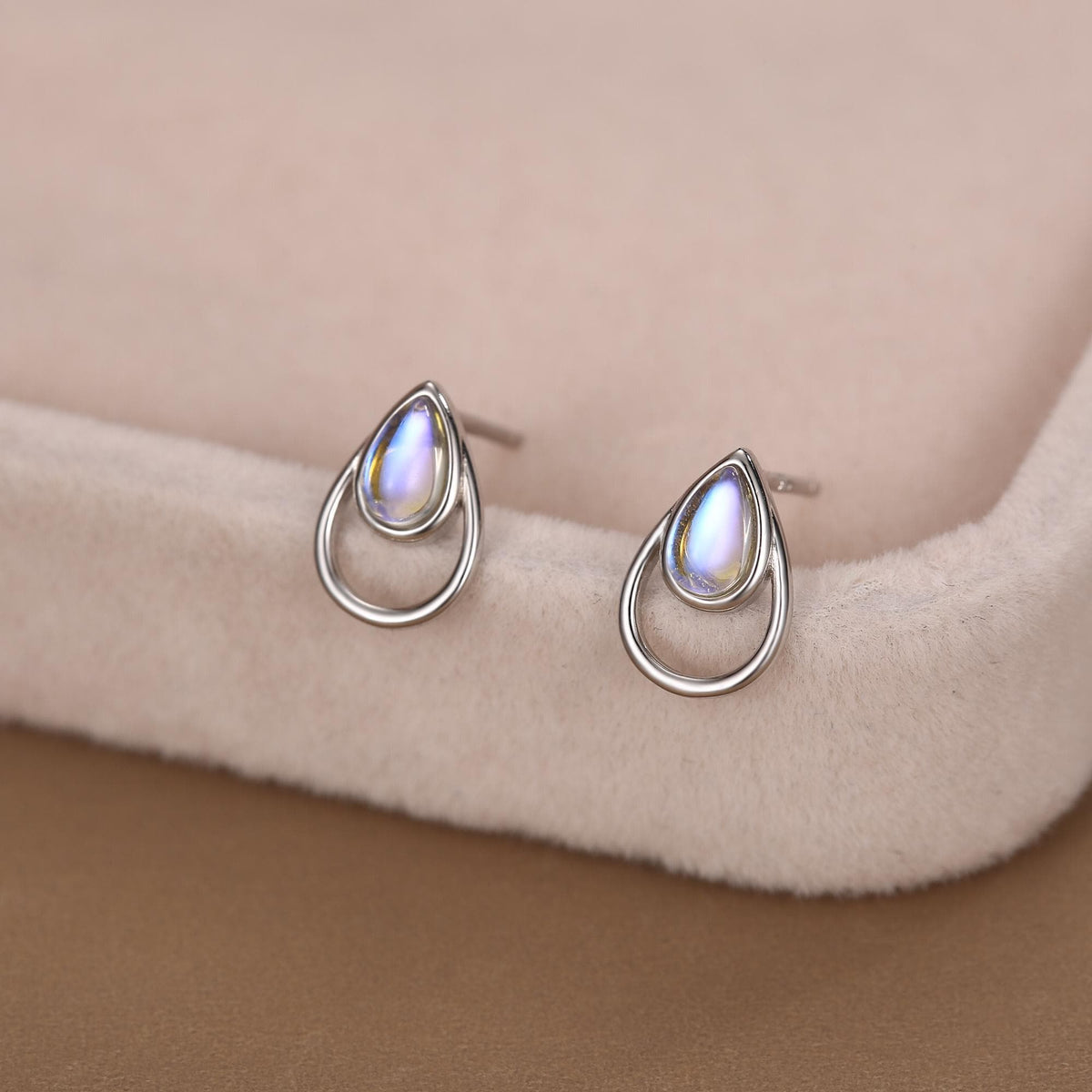 Moonstone Double Droplet Stud Earrings