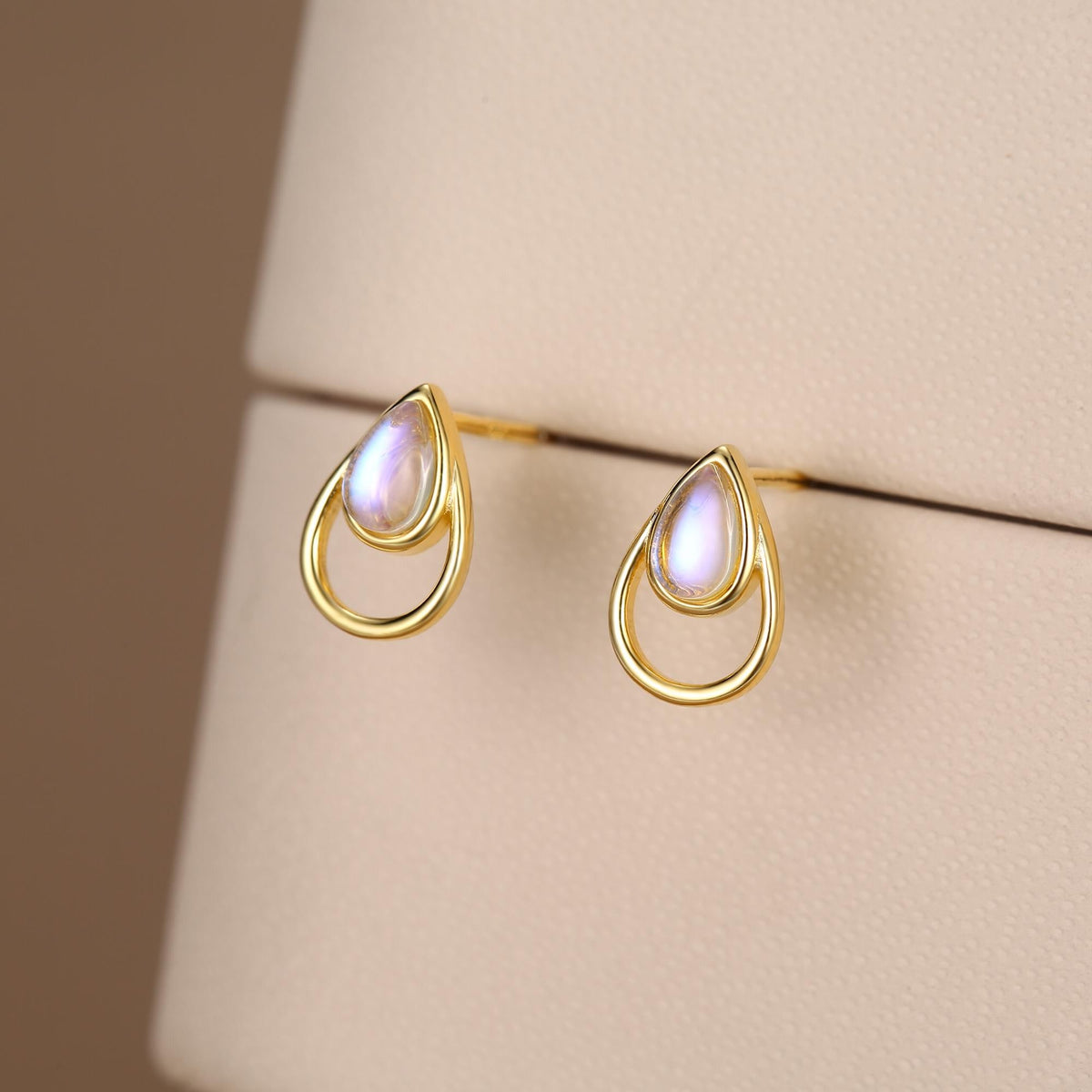 Moonstone Double Droplet Stud Earrings