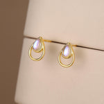 Moonstone Double Droplet Stud Earrings