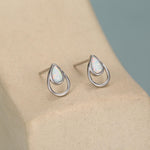 White Opal Droplet Stud Earrings in Sterling Silver, Silver or Gold, Lab Opal Earrings, Double Droplet Stud, Pear Cut Opal Stud