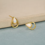 White Opal Droplet Stud Earrings in Sterling Silver, Silver or Gold, Lab Opal Earrings, Double Droplet Stud, Pear Cut Opal Stud