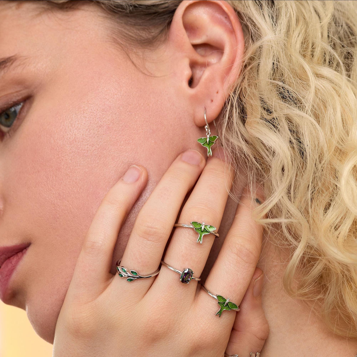 Enamel Luna Moth Hook Earrings