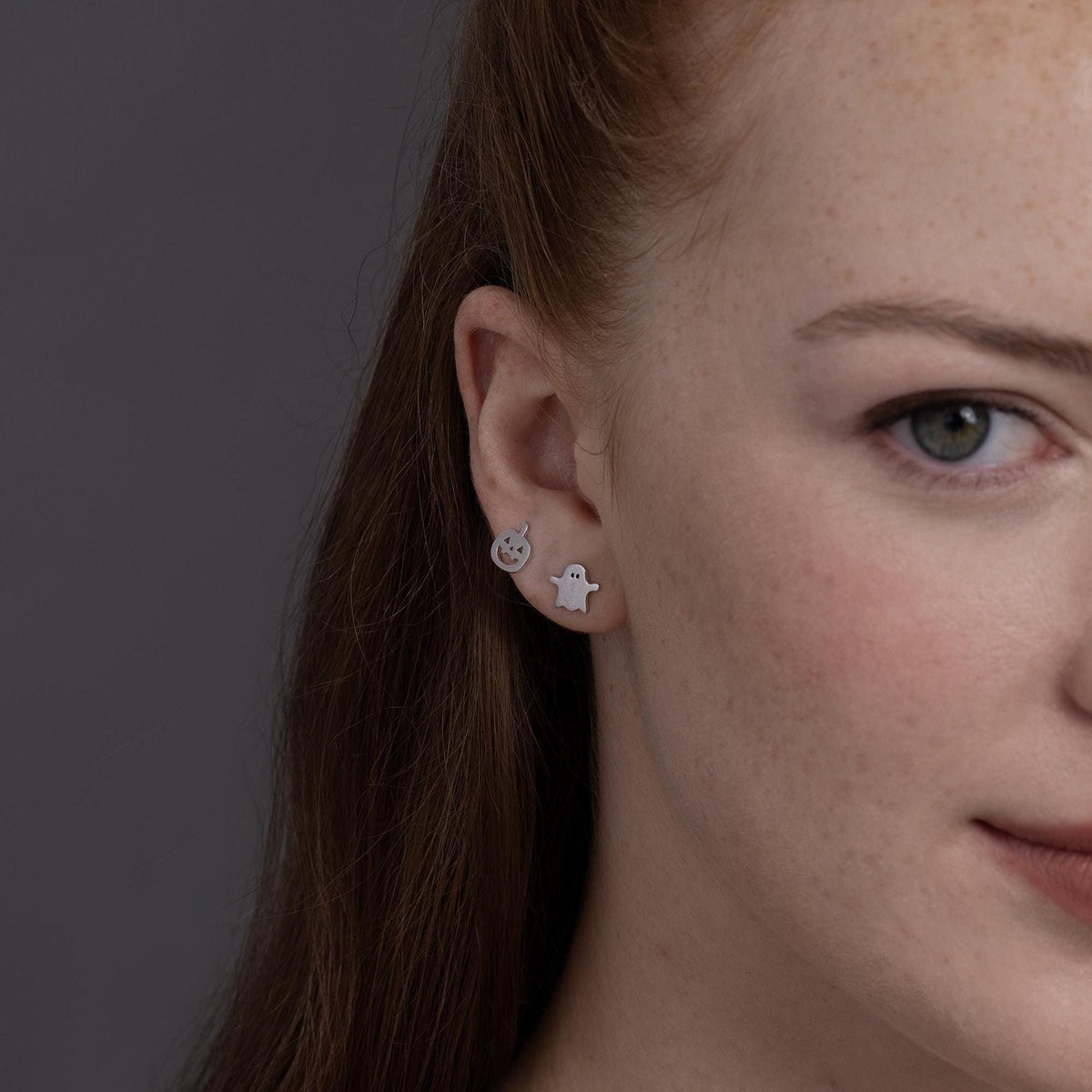 Mismatched Ghost and Pumpkin Stud Earrings