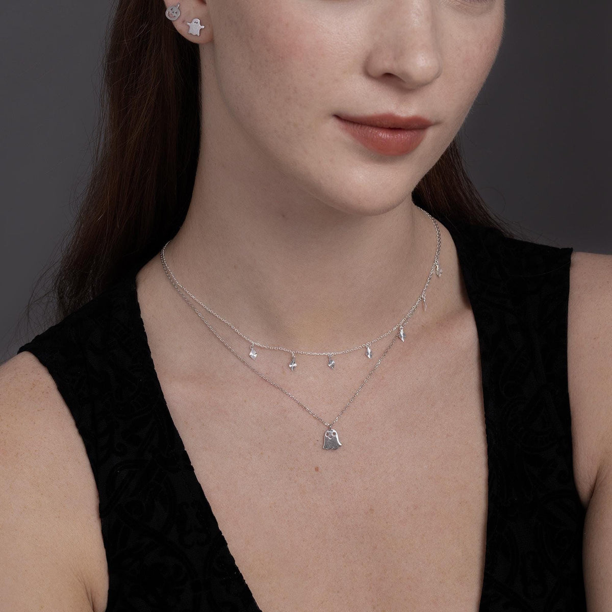 Sterling Silver Diamond Charm Dangle Choker Necklace