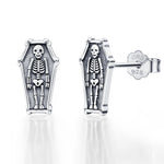 Sterling Silver Coffin Skeleton Stud Earrings