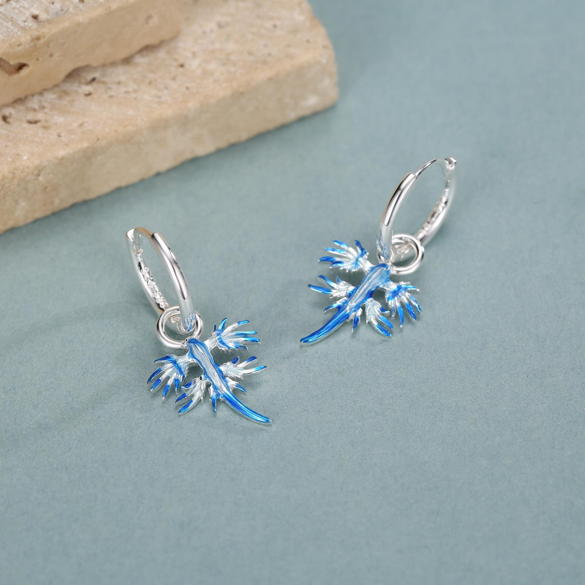Sterling Silver Blue Glaucus Ocean Huggie Earrings