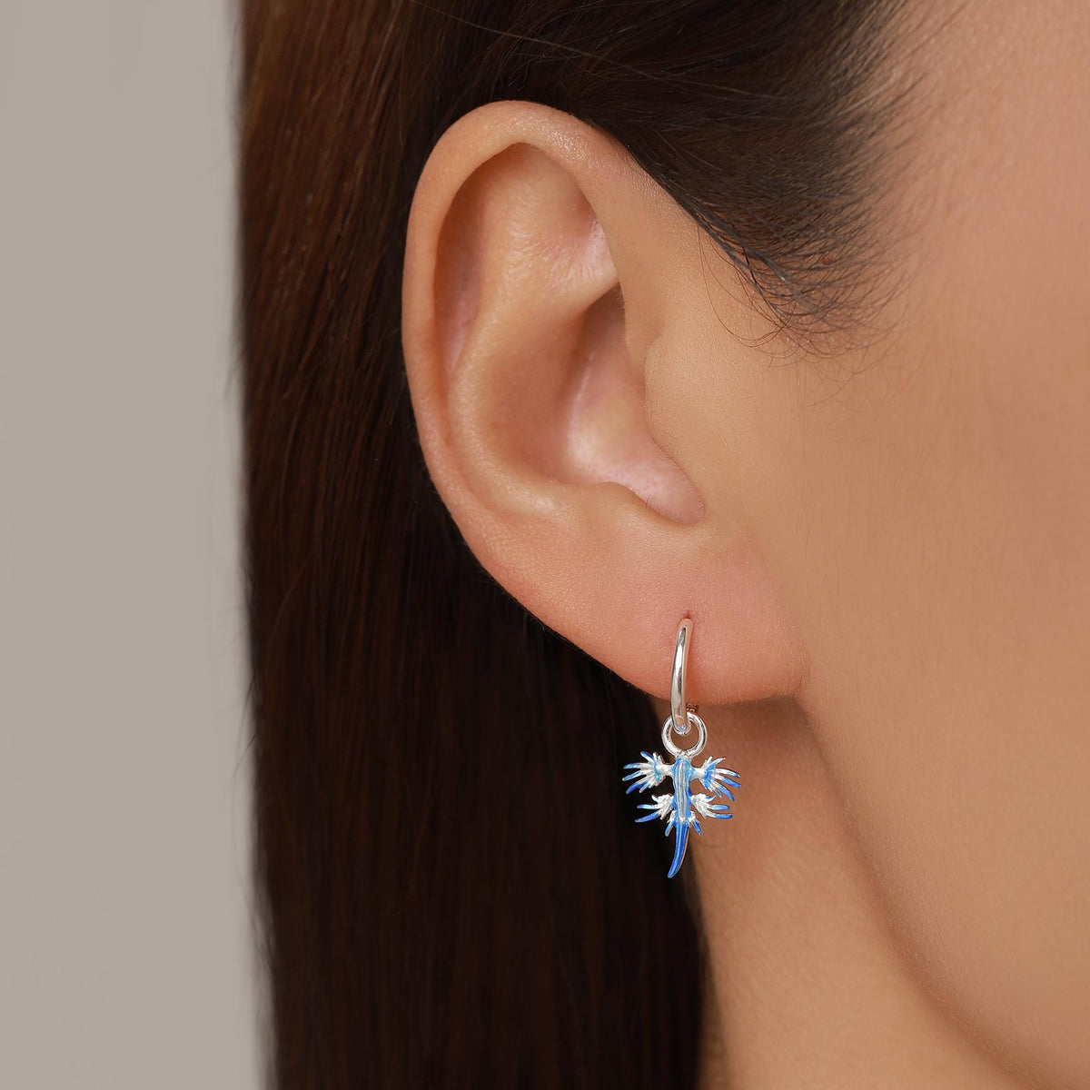 Sterling Silver Blue Glaucus Ocean Huggie Earrings
