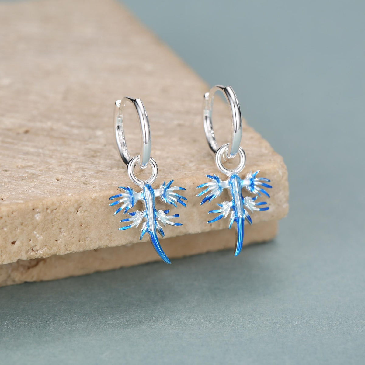 Sterling Silver Blue Glaucus Ocean Huggie Earrings