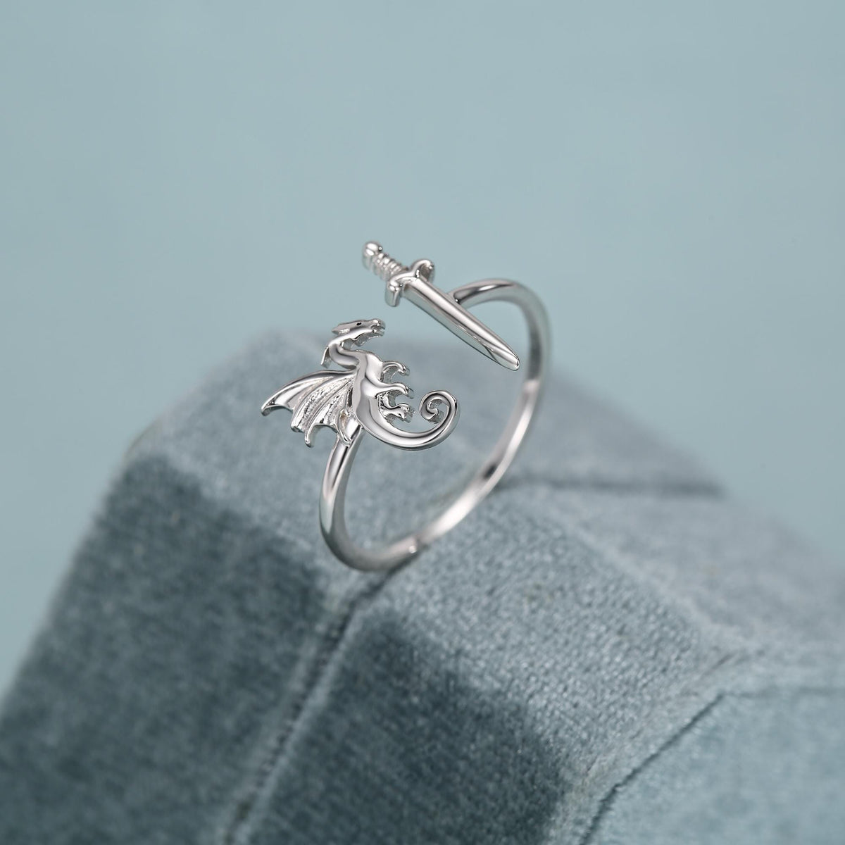 Sterling Silver Dragon and Sword Ring