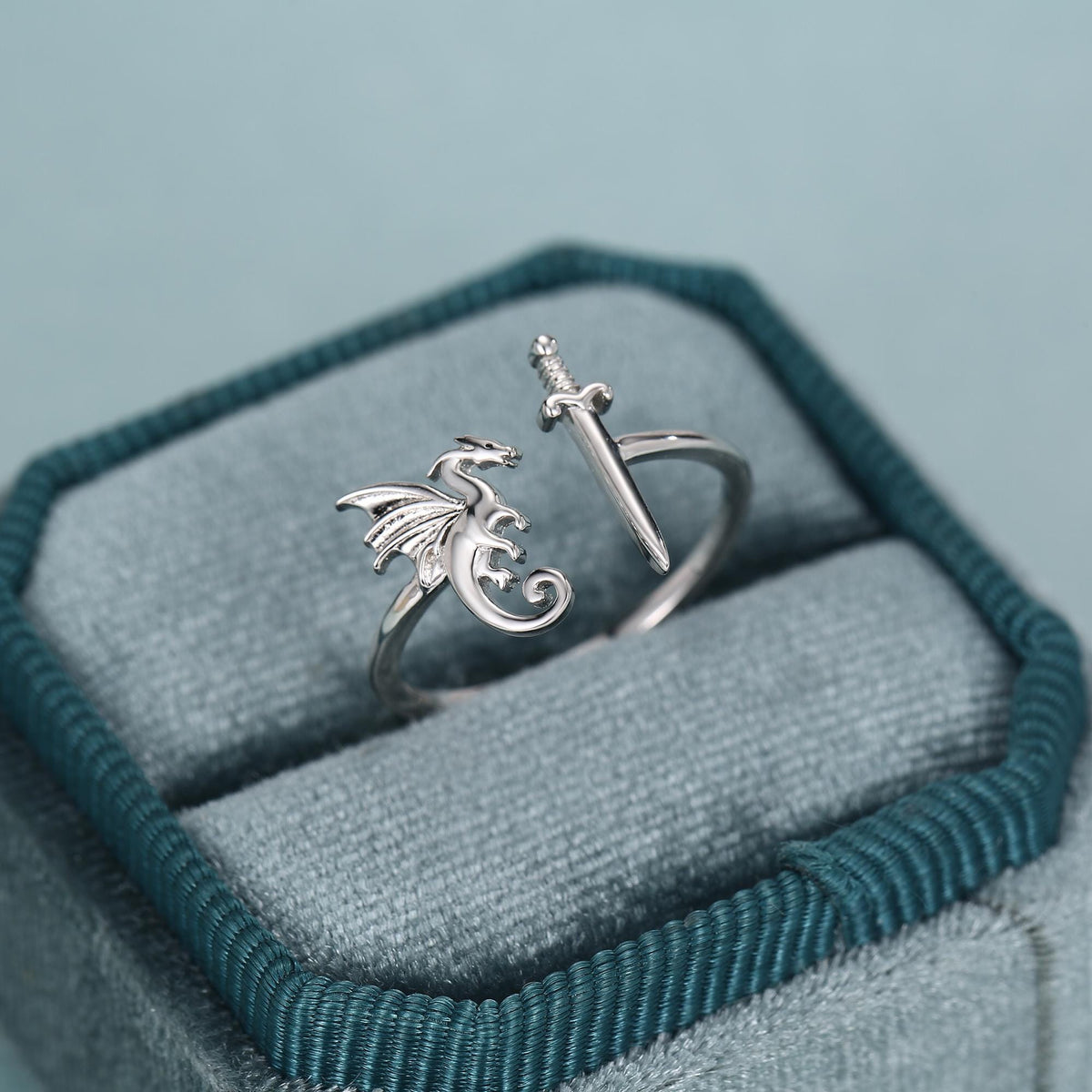Sterling Silver Dragon and Sword Ring