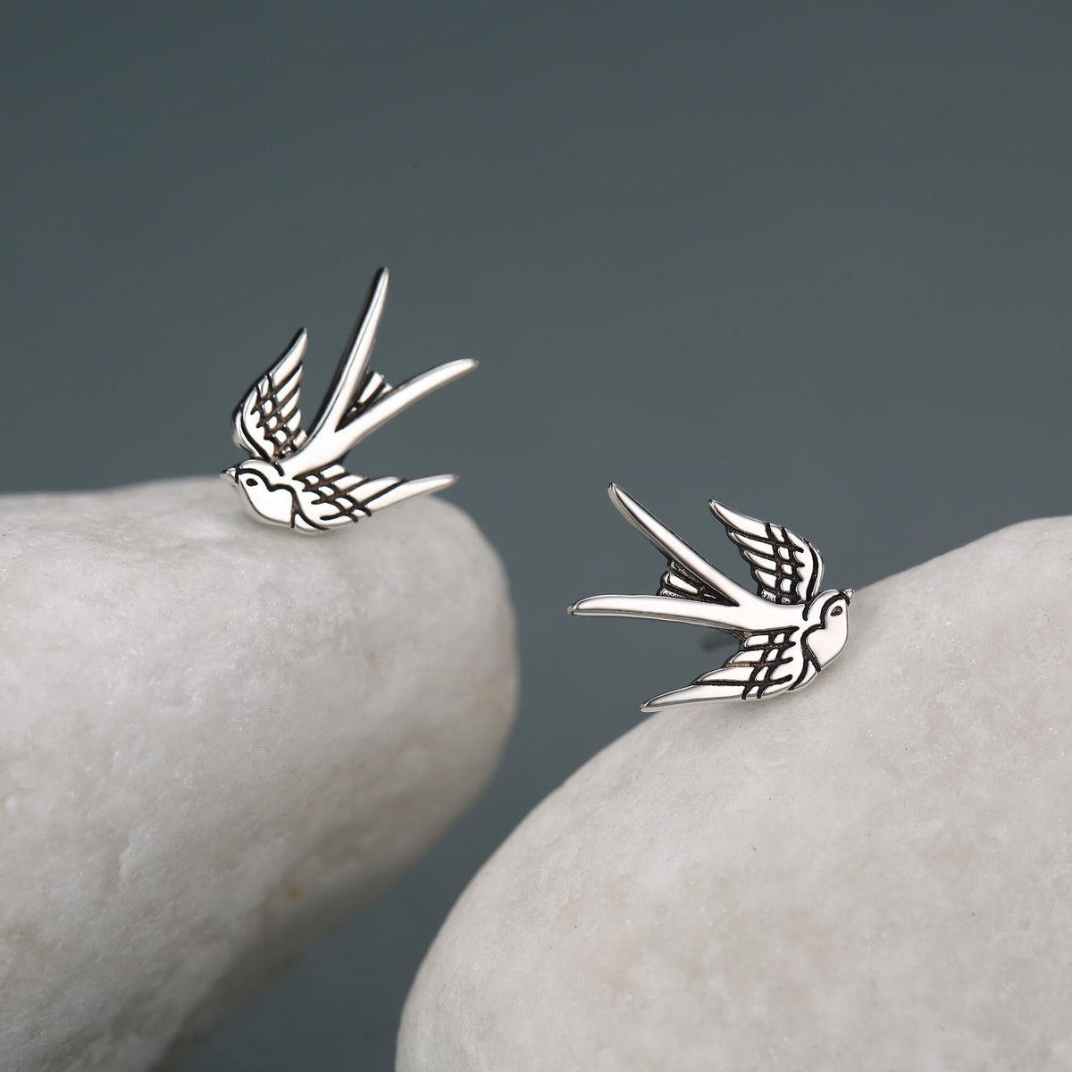 Sterling Silver Swallow Stud Earrings