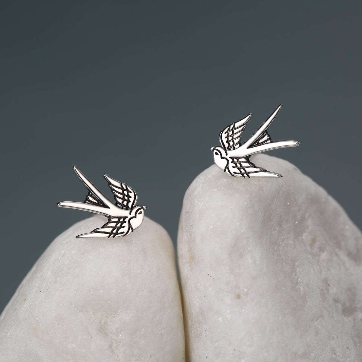 Sterling Silver Swallow Stud Earrings