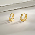 Sterling Silver Double Row CZ Huggie Earrings