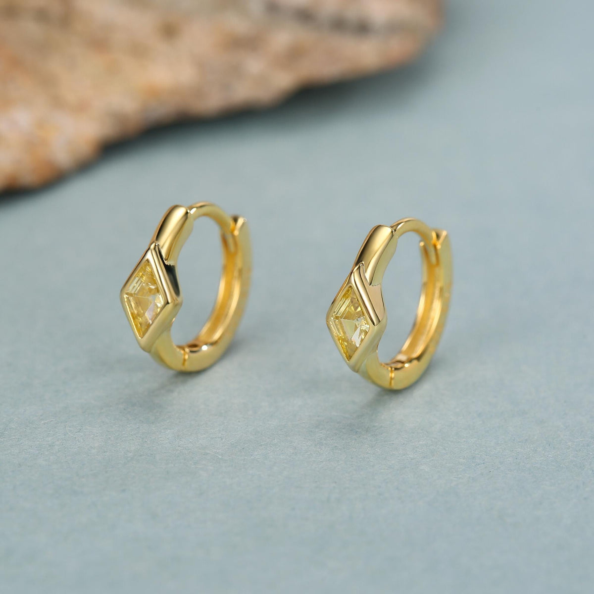Sterling Silver Yellow CZ Diamond Huggie Earrings