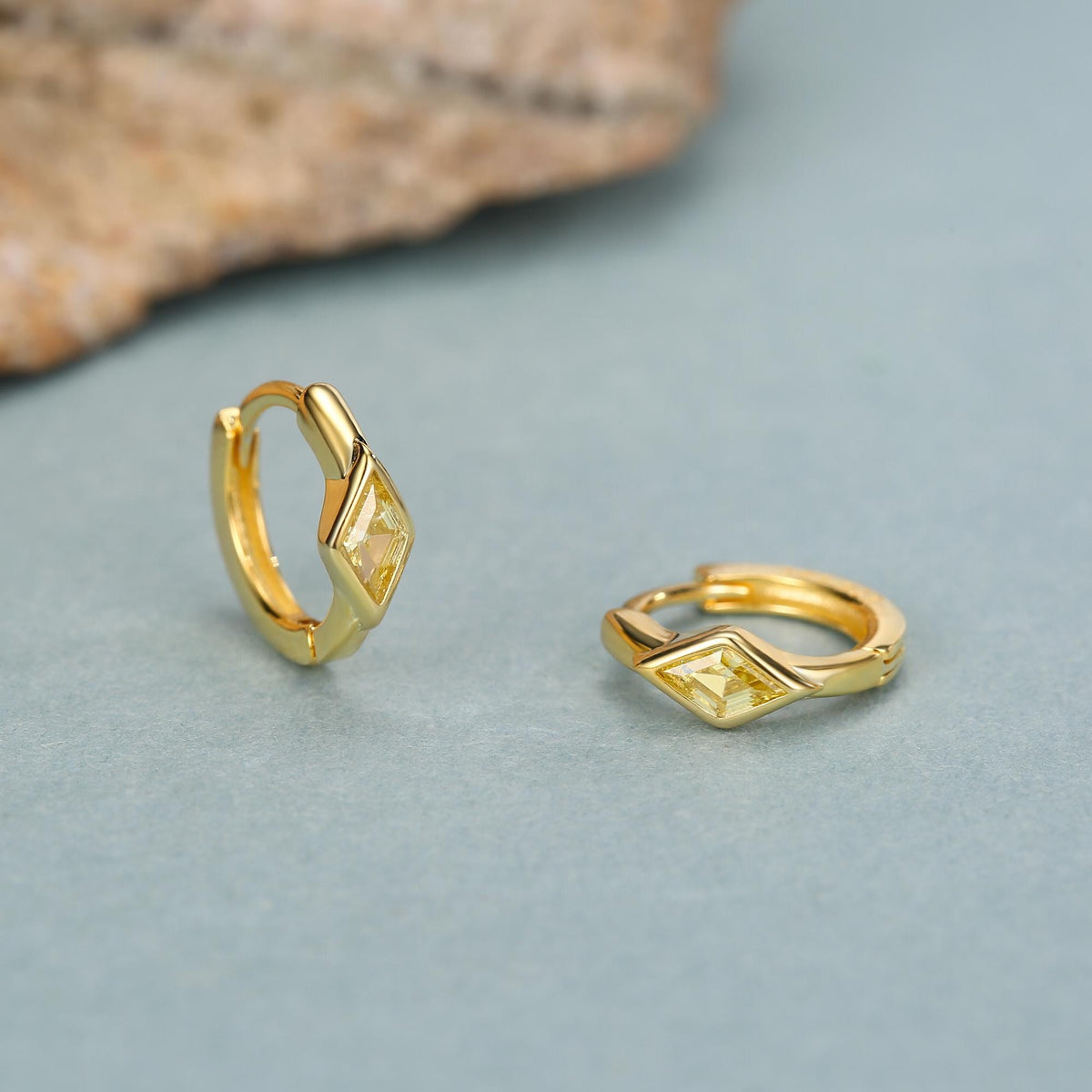 Sterling Silver Yellow CZ Diamond Huggie Earrings