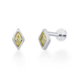 Sterling Silver Yellow CZ 16G Flat Back Labret Earring