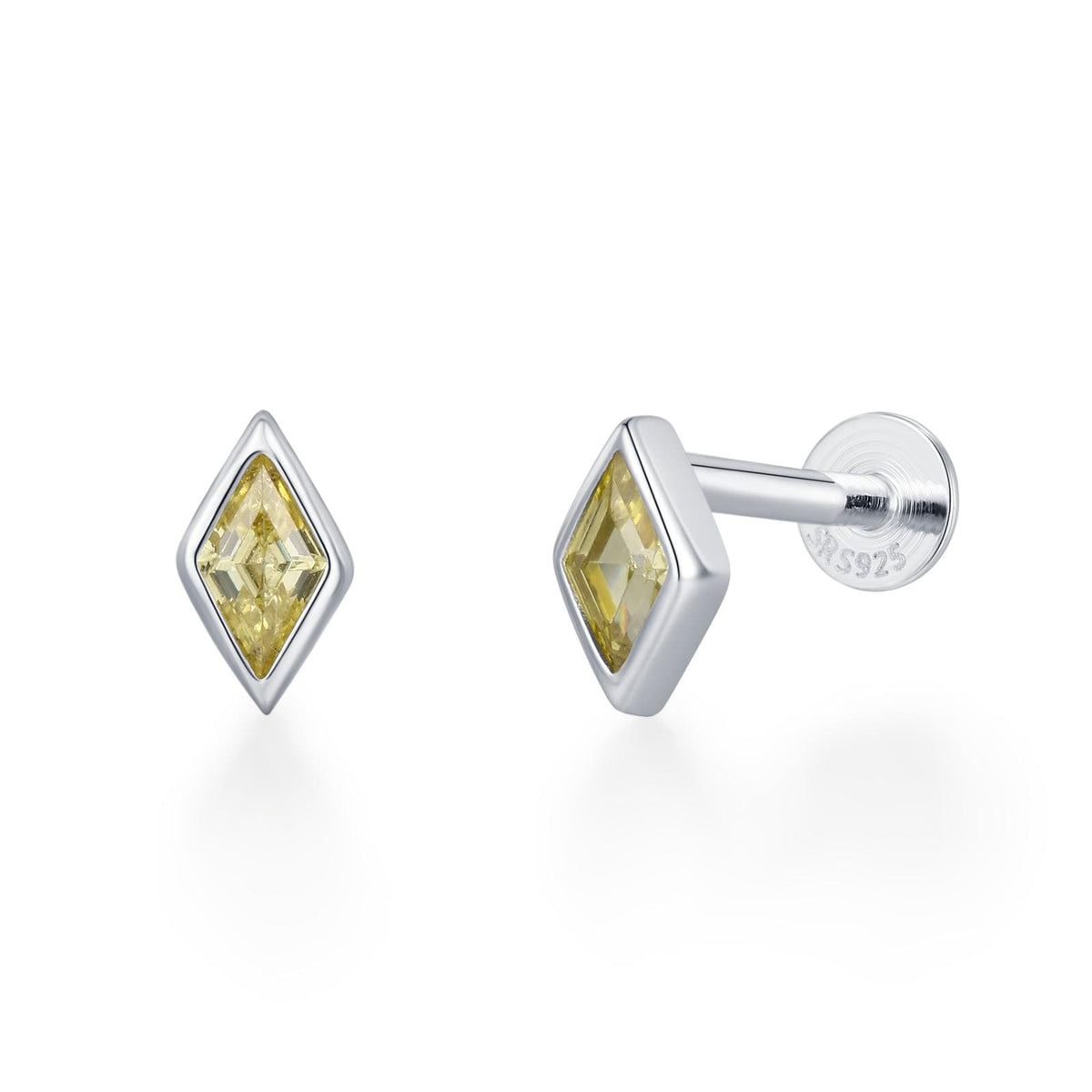 Sterling Silver Yellow CZ 16G Flat Back Labret Earring