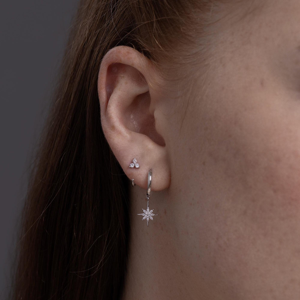 Three Dot CZ Open Hoop Earrings