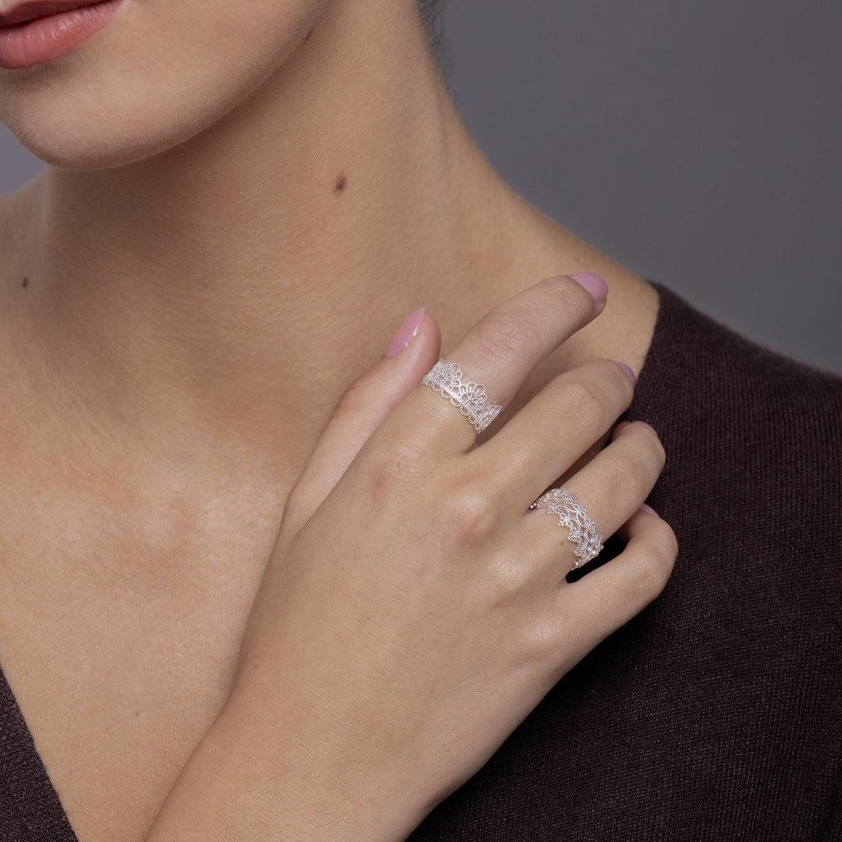 Sterling Silver Filigree Lace Crown Ring