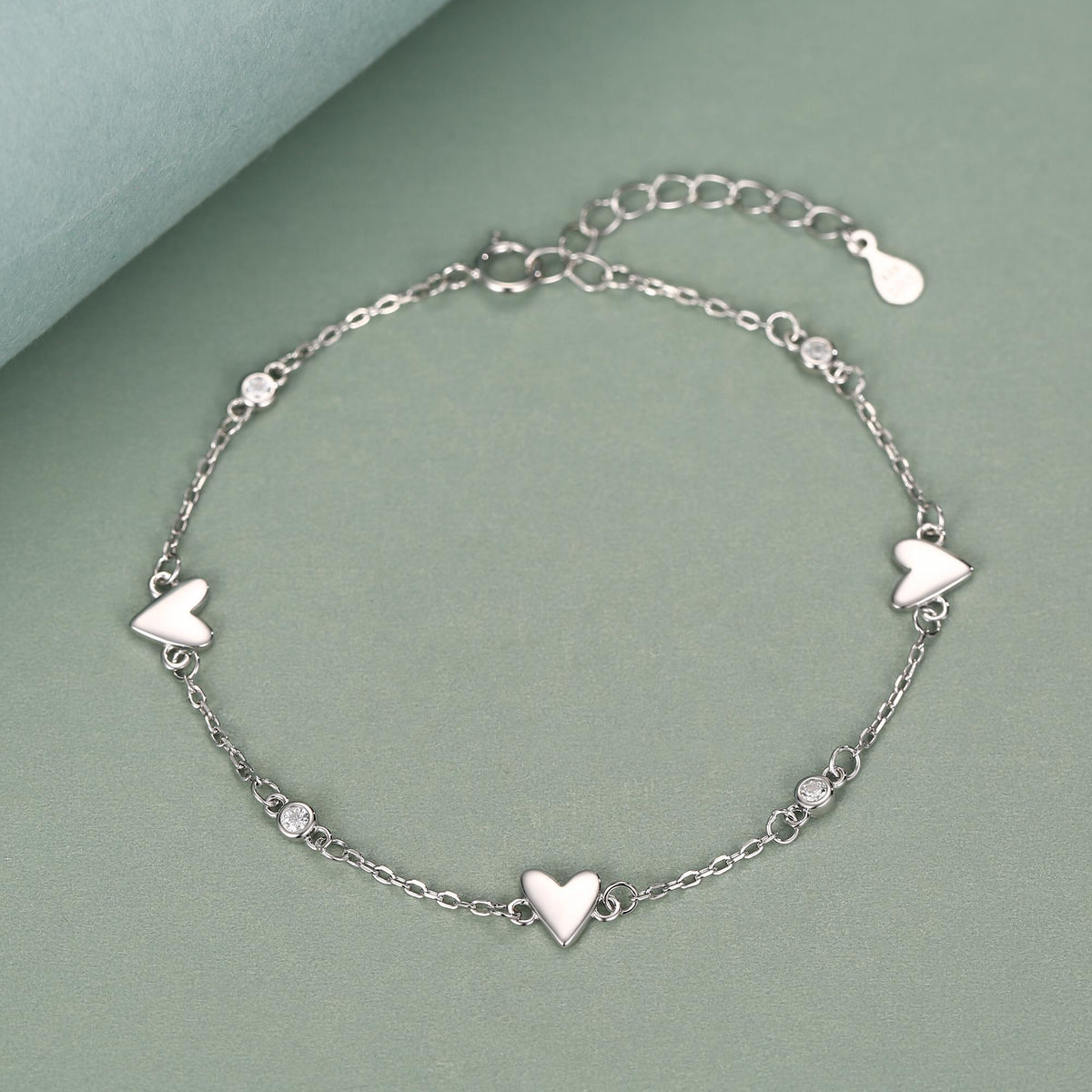 CZ Heart Trio Charm Bracelet