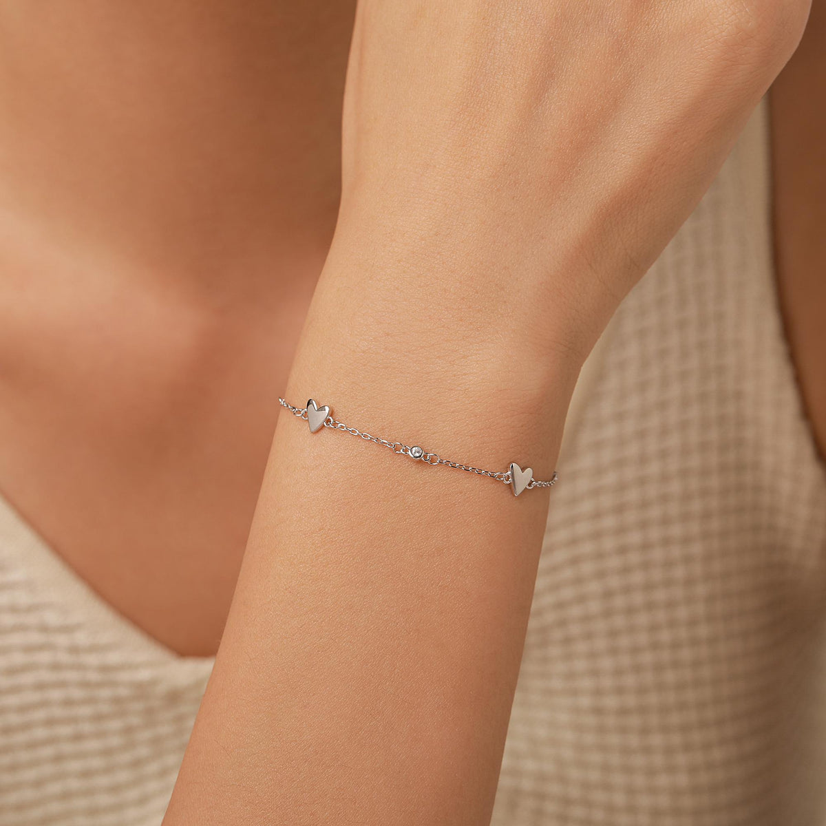 CZ Heart Trio Charm Bracelet