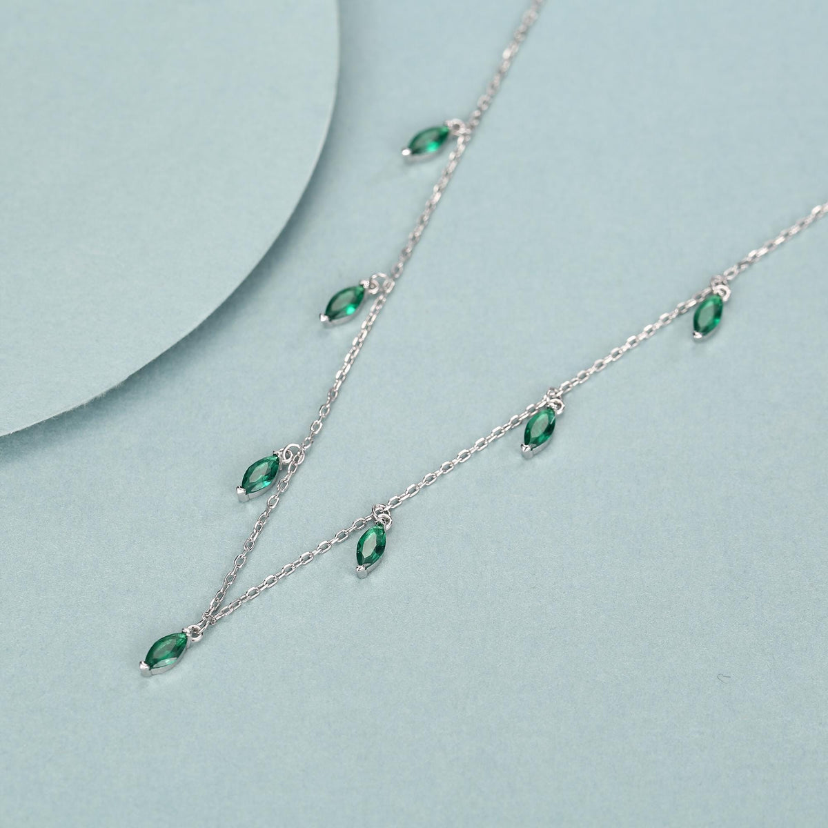Emerald Green CZ Marquise Satellite Chain Necklace